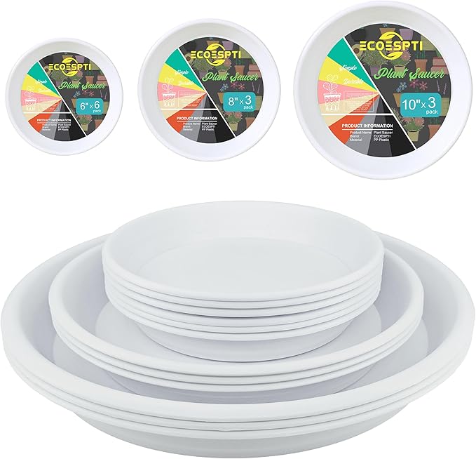 12Pcs Colourful Plant Saucer, 6 8 10 Inch Durable Plastic Plant Tray, Round Plant Pot Saucers, Drip Tray for Indoor and Outdoor Garden, White