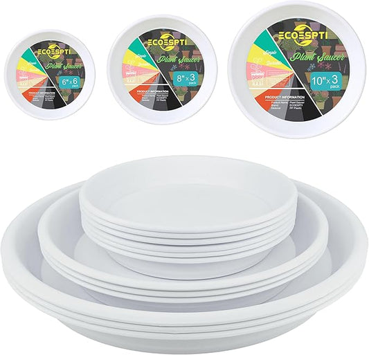 12Pcs Colourful Plant Saucer, 6 8 10 Inch Durable Plastic Plant Tray, Round Plant Pot Saucers, Drip Tray for Indoor and Outdoor Garden, White