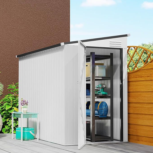 Outsunny 4' x 8' Metal Outdoor Storage Shed, Lean to Storage Shed, Garden Tool Storage House with Lockable Door and 2 Air Vents for Backyard, Patio, Lawn, White