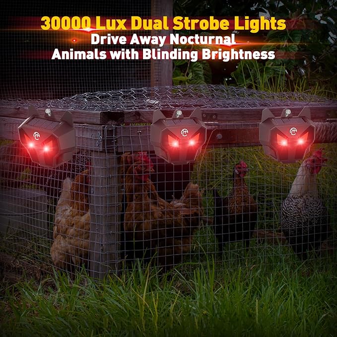 Solar Nocturnal Animal Repeller with Red LED Flashing Lights – Effective Coyote, Raccoon, Skunk, Deer & Hawk Deterrent – Waterproof Predator Lights for Yards, Gardens & Chicken Coops