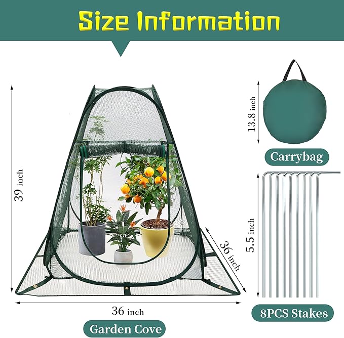Pop up Garden Netting Cover Plant Guard Cover with 8 Stakes Bird Plant Tent Protector for Vegetables Fruits Flowers (1, 36 * 36 * 39 inch)