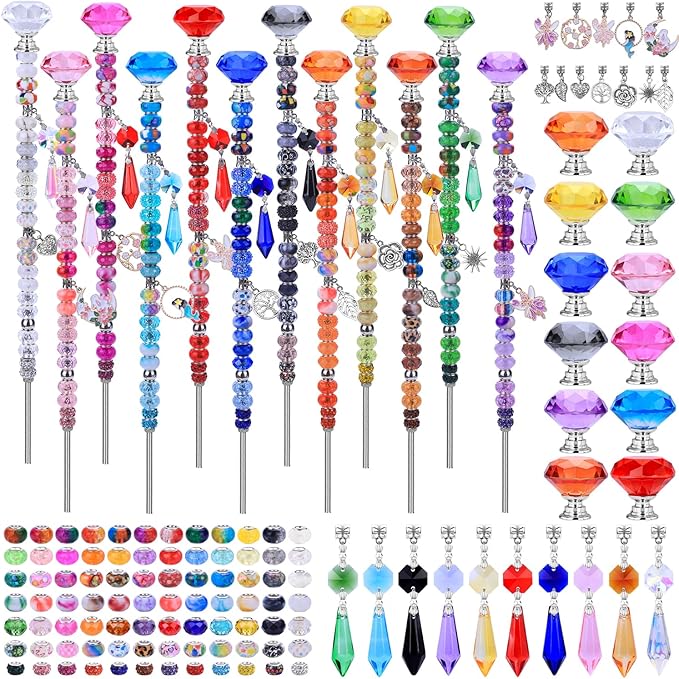 VICTLOV Crystal Suncatcher Making Kit, European Large Hole Beads, Snowflakes, Butterflies, Glass Balls for Garden Decoration, DIY Outdoor Hanging Ornaments (407Pcs Diamond+Pendant C)