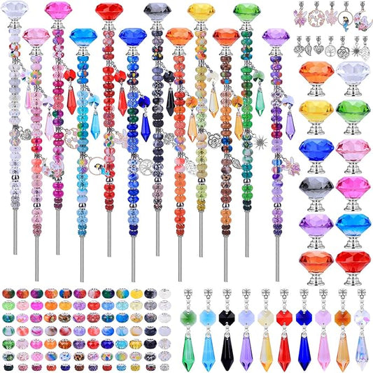 VICTLOV Crystal Suncatcher Making Kit, European Large Hole Beads, Snowflakes, Butterflies, Glass Balls for Garden Decoration, DIY Outdoor Hanging Ornaments (407Pcs Diamond+Pendant C)