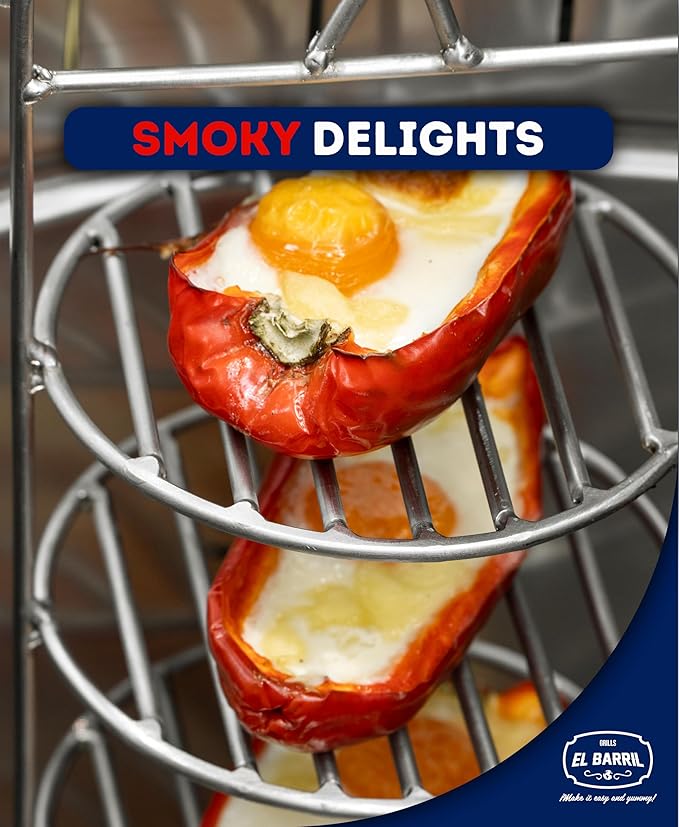 EL BARRIL 30lbs Grill & Smoker Barrel, Stainless Steel Charcoal Smoker Grill – Portable Outdoor Smokers with Grilling Accessories