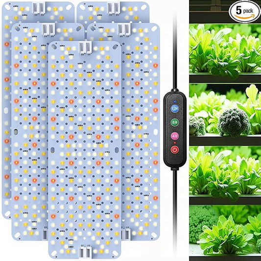 Full Spectrum Grow Lights,60W Plant Grow Lights for Indoor Plants with Daisy Chain Function, Sunlike Spectrum,960 LEDs and 4/8/12/16/20H Timer for Seed Starting(Pack5)