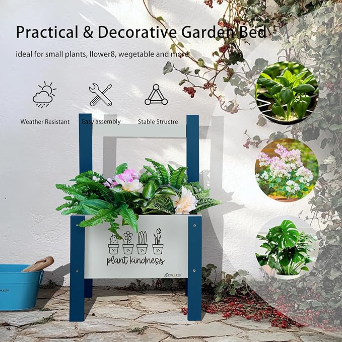 Raised Garden Bed with Trellis Elevated Planter Box with Legs, Drainage Holes for Outdoor Garden, Patio, Natural Wood 17.7”L x 16.1”W x27.6”H (Blue)