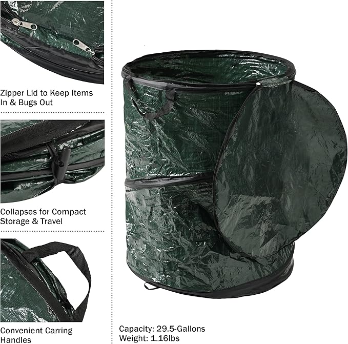 Wakeman 29.5-Gallon Pop up Outdoor Garbage Can Set - Set of 2 Collapsible Trash Cans for Parties, Yard Waste, or Laundry - Camping Accessories