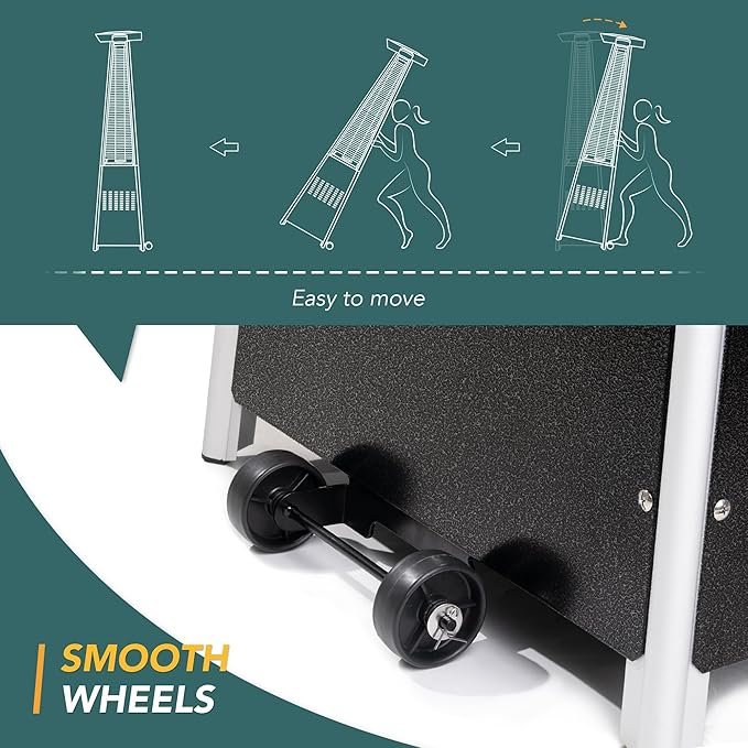 Pamapic Pool Heater Patio Heater, Pyramid 48,000 BTU Portable Heater with Patio Cover, Propane Outdoor Heaters for Patio, Backyard, Balcony with Wheels(Hammered Gray)