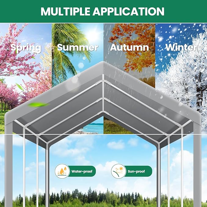 COBIZI Carports 10x20 Heavy Duty Car Tent Garage, Galvanized Frame Car Canopy Outdoor Shelter Waterproof & UV Protected with Windproof Ropes & Built-in Sandbags for Car Truck Boat, Gray