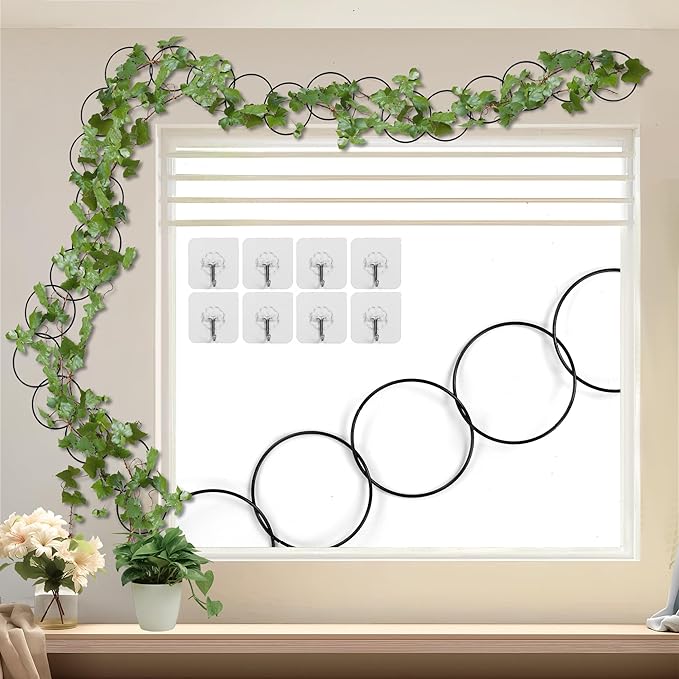 24 Pcs Chain Trellis for Climbing Plants, 120 Inch Long Metal Plant Trellis Indoor Outdoor, Garden Wall Vine Support Trellis, Plant Accessories for Ivy, Peonies, Circle Design Black