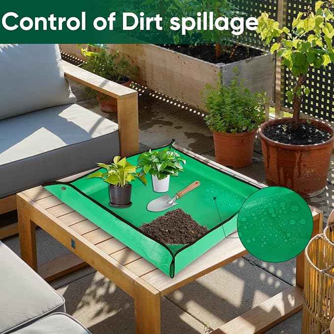 Repotting Mat for Indoor Plant Transplanting - 39.5 x 39.5 Planting Mat Soil Mess Control, Portable Succulent Planting Potting Tray Waterproof Gardening Tools (Pale Green)