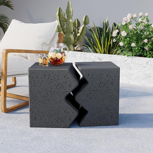COSIEST Concrete Side Table, Set of 2 Rectangular Outdoor Side Tables, Decorative Garden Stools for Indoor Outdoor, Accent Table Patio Side Table End Table w Spotted, Dark Grey