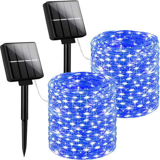 Brightever Outdoor Solar String Lights Waterproof, 2-Pack Total 80FT 200LED Solar Fairy Lights for Outside with 8 Lighting Modes, Solar Twinkle Lights for Yard, Christmas, Party (Blue)