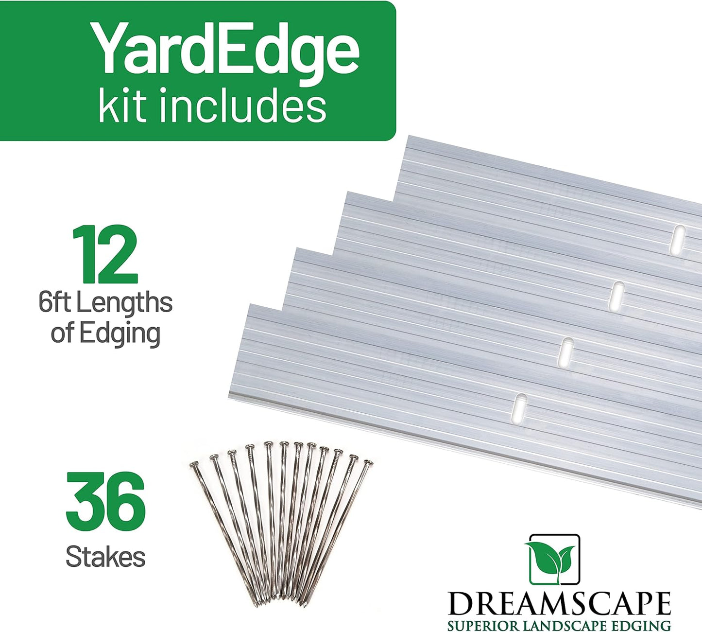 Dreamscape YardEdge Aluminum Landscape Edging - 12 Strips, 6ft Each (72ft Total), Mill Finish - Professional Quality Landscaping Border, Metal Divider for Lawn, Garden, Flowerbed