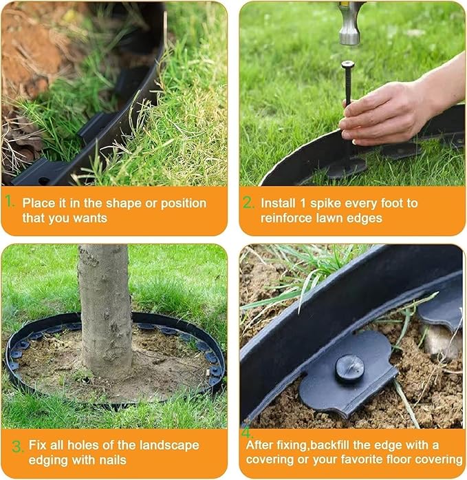 Garden Edging Border,66ft Landscape Edging Border Garden Border Edging【4 INCH Hight】 Lawn Edging Border Include 60 Stakes, Paver Edging for Yard, Lawn, Gardens (Black)