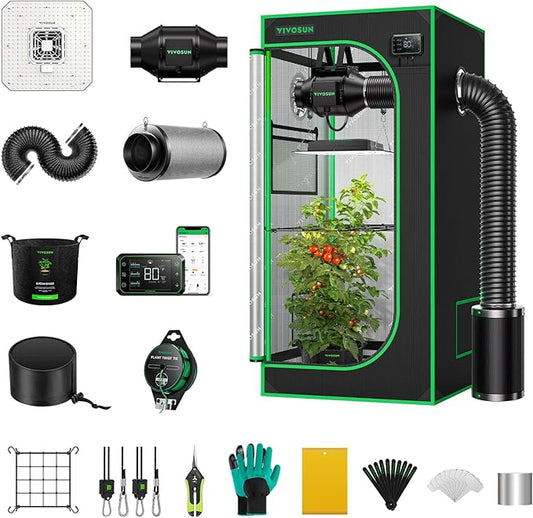 VIVOSUN GIY Smart Grow Tent System 2x2, WiFi-Integrated Grow Tent Kit, with Automate Ventilation and Circulation, Schedule Full Spectrum 100W LED Grow Light, and GrowHub E42A Controller