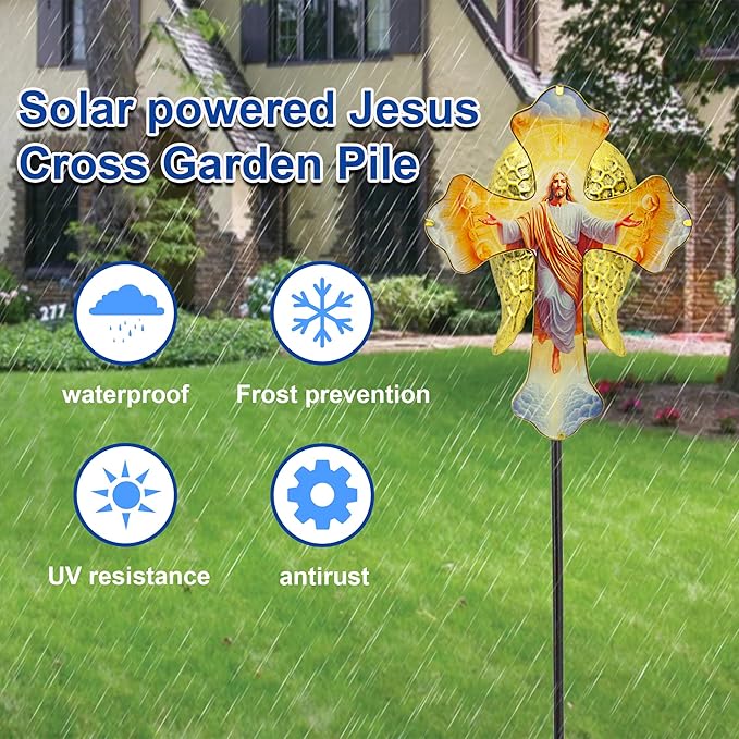 Solar Jesus Cross Garden Lights for Graves - Angel Wing Memorial Decor, Waterproof Cemetery Solar Stake Lights for Easter, Patio, Yard - Sympathy Gifts for Loved Ones1.