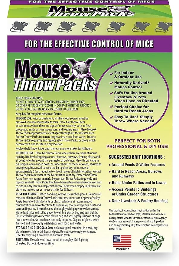 MouseX Throw Packs- for All Species of Rats Mice Safe Around Pets- Pack of 2