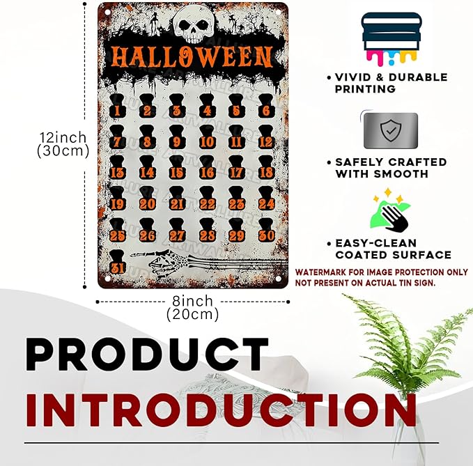 Halloween Countdown Vintage Sign Halloween Skull Metal Tin Sign for Home Bar Kitchen Hotel Dining Room Coffee 8x12inch