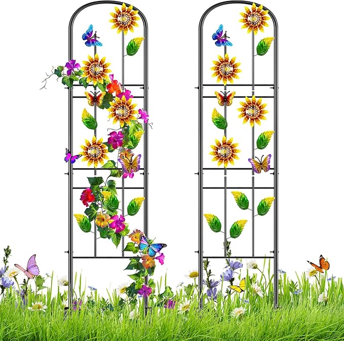 2 Pack Garden Trellis for Climbing Plants Outdoor, Metal Plant Trellis Vine Frame Support for Potted, Decoration Plant Wall Brackets Lattice for Indoor Flowers Vegetable Fruits Rose