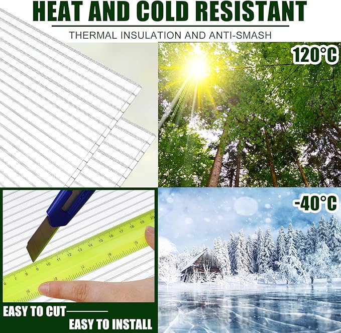 Tatuo 24 Pack 4' X 2' X 0.16'' Polycarbonate Greenhouse Panels Polycarbonate Sheets Twin-Wall Roof Panels Waterproof UV Protected Clear Corrugated Plastic Roofing for Greenhouse Replacement