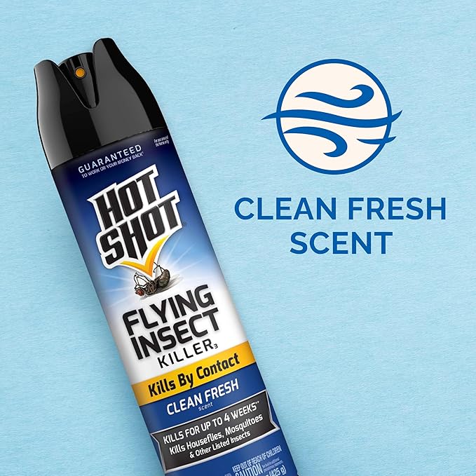 Hot Shot Flying Insect Killer, 15 Ounces, Aerosol Formula Kills Houseflies, Mosquitoes And Other Listed Flying Insects By Contact Indoors And Outdoors With Clean Fresh Scent,12 Pack