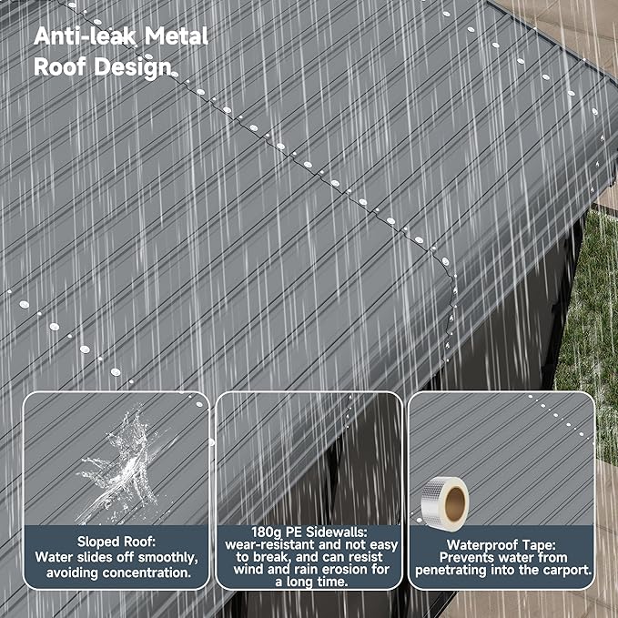 12x20FT Metal Carport Kits with Galvanized Steel Roof, Heavy Duty Metal Frame Carports Canopy with Removable Sidewalls, Garage Car Tent Shelter for Tractors, Boat, Car, Gray