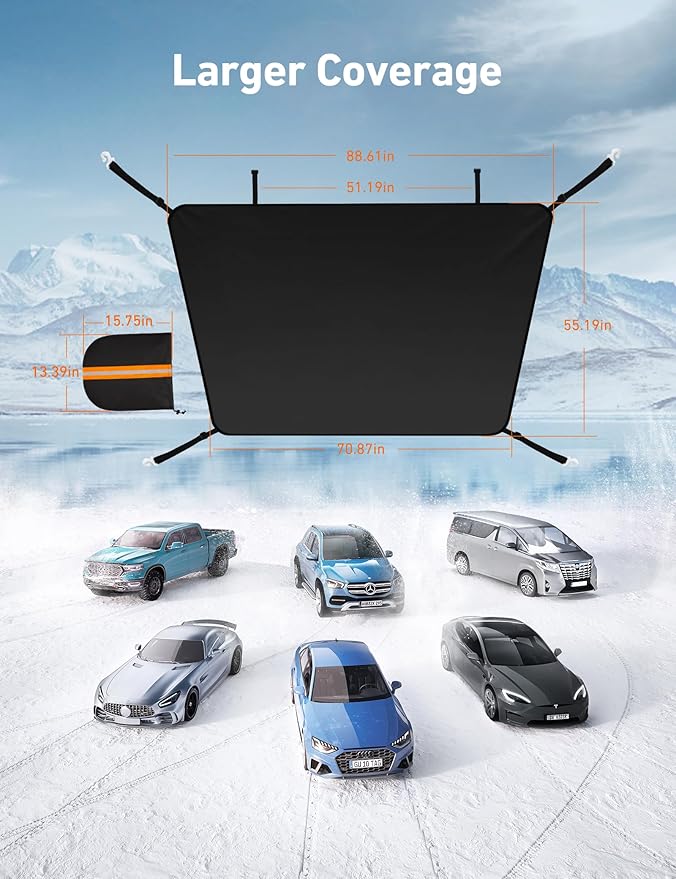 AstroAI Car Windshield Snow Cover, Windshield Cover for ice and Snow, Frost Windshield Cover for Ice, 2*Removal Side Mirror Protector, Windproof UV Sunshade Cover for Cars, SUVs, Vans