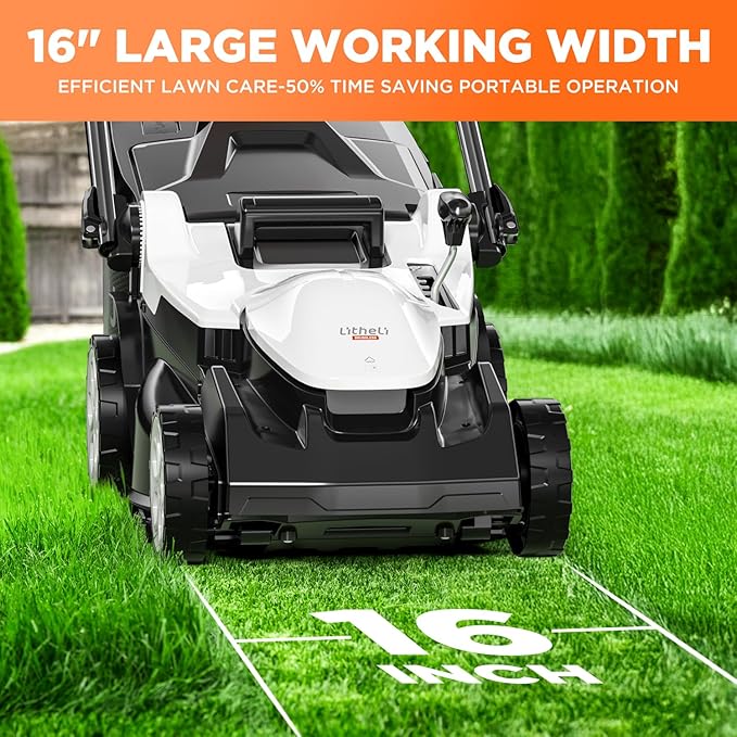 Litheli 16.1" Electric Lawn Mower Cordless, Brushless Lawnmower with 6-Height Adjust and 2 x 4.0Ah Batteries, for Garden and Yards