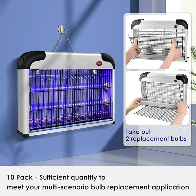 Qualirey 10 Pack Bug Zapper Replacement Light Bulbs 10W for 20W Indoor Bug Zapper, BL T8 F10W 13Inch Light Tube Compatible with Aspectek, Liba, Micnaron, Lulu Home and Other 20W Mosquito Lamp