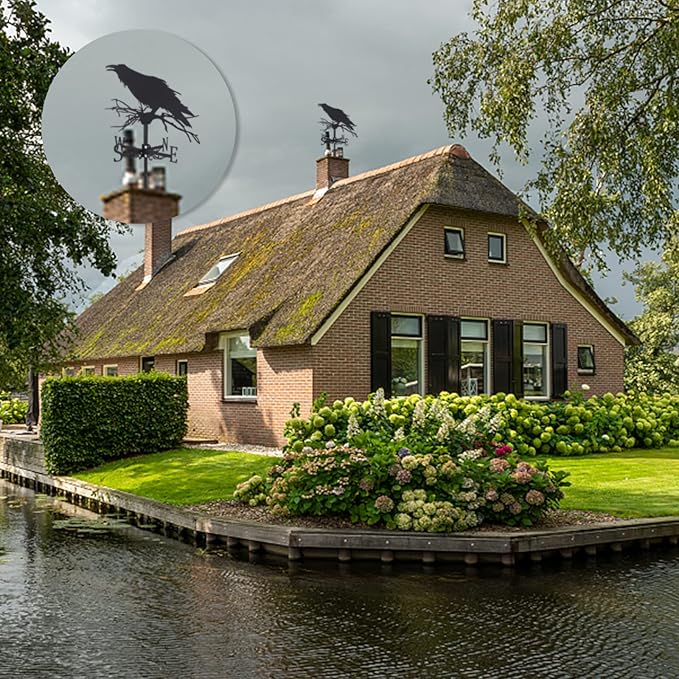 SUPERDANT Crow Weather Vane Black Metal Wind Vanes for Outside Weathervane Crow Animal Weathervanes for Yard Garden Decorative Outdoor Farmhouse Farm Barn Sheds Patio Halloween Decorations