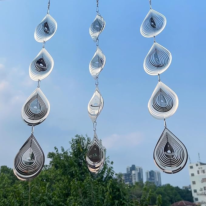 Water Droplets Bird Scare Discs Set-Highly Reflective Double-Sided Bird Reflectors, Extra Sparkly Metal Wind Spinner Outdoor Garden Decor, Decorations to Scare Away Yard Birds