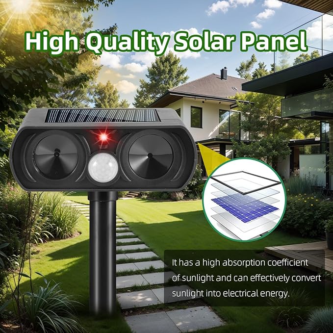 2025 Solar Ultrasonic Animal Repellent Cat Repellent Outdoor Solar Animal Repeller with Motion Detection Waterproof Deer Repellent Device to Repel Raccoon Rabbit Squirrel Skunk Fox(4Pack)
