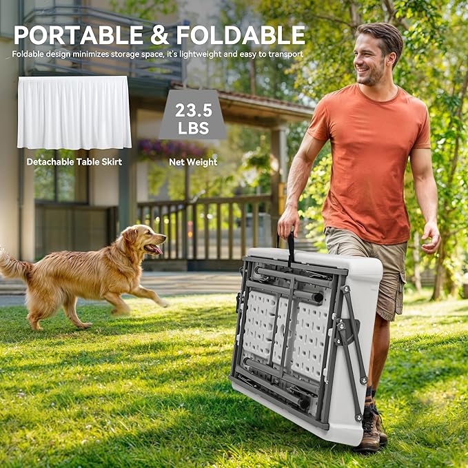 YITAHOME Two-Tier Ice Table, 4FT Folding Ice Cooler Table with Drain and Detachable Skirt, Portable Ice Table for Parties, Picnics, Camping, Weddings, BBQs