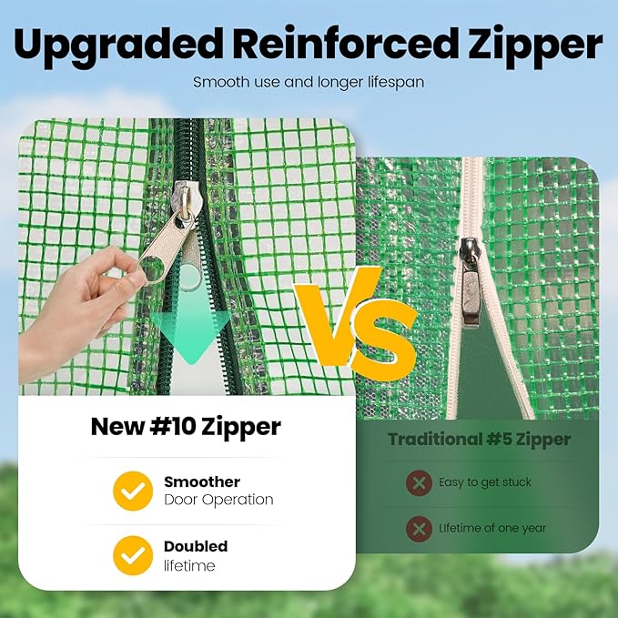 KING BIRD Premium 20x10x6.6FT Greenhouse for Outdoors, Large Walk-in Heavy Duty Galvanized Steel Frame, Mesh Door Screen Window Upgraded Zipper Tunnel Hoop for Garden Plant Winter, Green