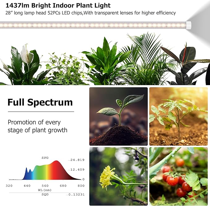 STERREN Grow Lights Stand for Indoor Plants, Full Spectrum Plant Floor Lamp for Indoor Growing, 22W LED Plant Light with 4/8/12H Timer, 47’’ Modern White Standing Grow Light for All Stages,1437lm