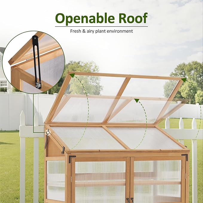 Macrout Cold Frame Greenhouse, Large Wooden Greenhouse Cabinet, Garden Cold Frame with Adjustable Shelves for Outdoor Indoor Use, 1344 (Natural)
