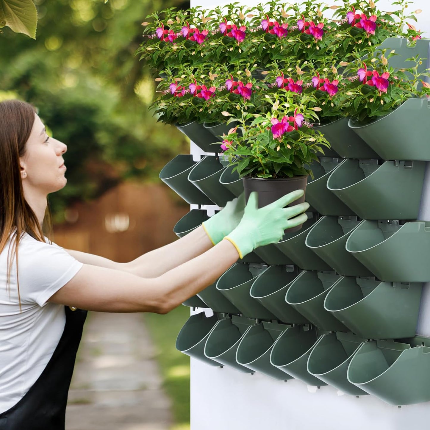 Worth Garden Upgraded 12 Sets (36-Pocket) Self Watering Stackable Vertical Planters - Wall Mounted Plastic Plant Grow Pots fr Strawberries Flowers Herbs - Indoor Outdoor Green Wall Decoration (Green)