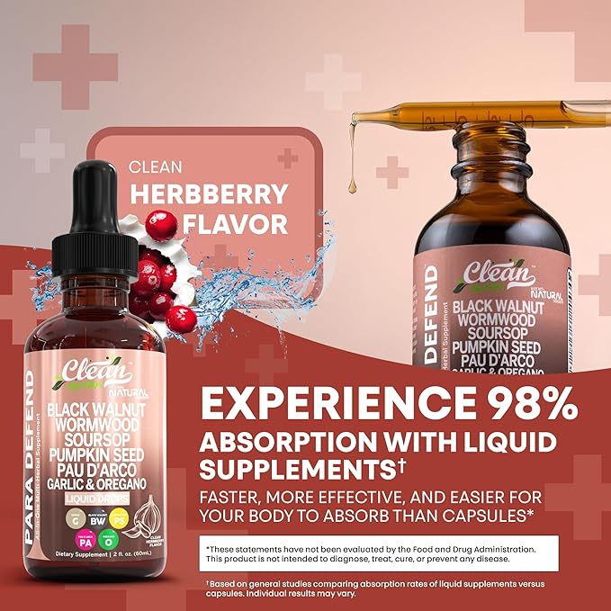 para Defend Wormwood Black Walnut Cleanse for Humans Drops Liquid Soursop Garlic Pumpkin Seed PAU D'Arco Oil of Oregano Turmeric Berberine Neem Extract Hull Bark Tincture by Clean Nutra