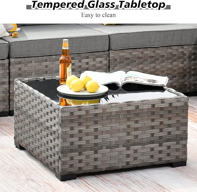 HOOOWOOO 12 Piece Modular Patio Outdoor Sectional Furniture Sofa Set,Wicker Conversation Set,Out Door Couch Set with Wide Arm for Outside All Weather(Dark Grey)