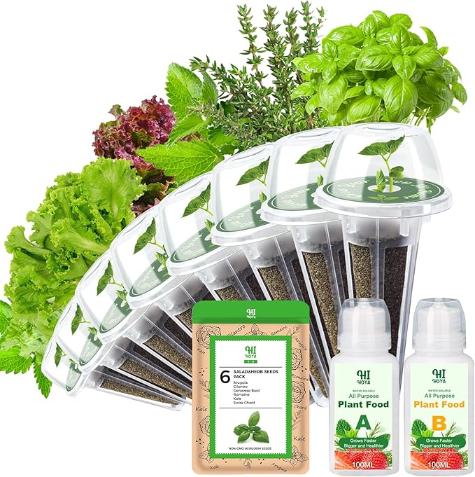 Gourmet Herb & Salad Seed Pod Kit, 8 Pod (Include Seed Basil/Mint/Thyme/Romaine/Butter Head/Red&Green Leaf) Lettuce Seed Pod Kit Compatible with All Hydroponics