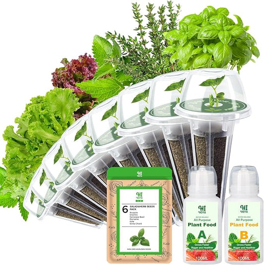 Gourmet Herb & Salad Seed Pod Kit, 8 Pod (Include Seed Basil/Mint/Thyme/Romaine/Butter Head/Red&Green Leaf) Lettuce Seed Pod Kit Compatible with All Hydroponics