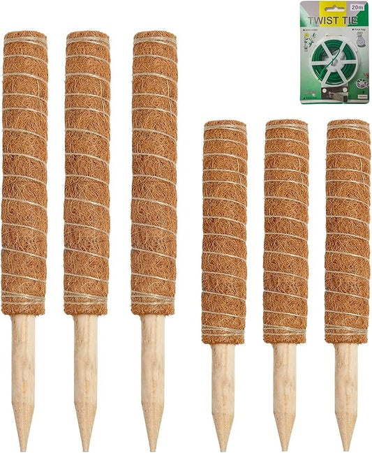 Joyhalo Moss Pole Monstera Plant Support, 6 Pcs 15.7 and 12 Inch Moss Stick for Potted Plants, Plant Pole with 65 Feet Garden Twist Tie