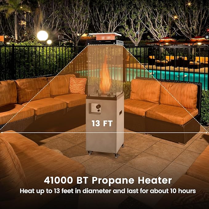Giantex 41,000 BTU Outdoor Heater, Propane Patio Heater, Outside Space Heater with Protective Cover, Wheels & Adjustable Feet, CSA Certification, Portable Gas Heater for Garden, Yard (Gray)