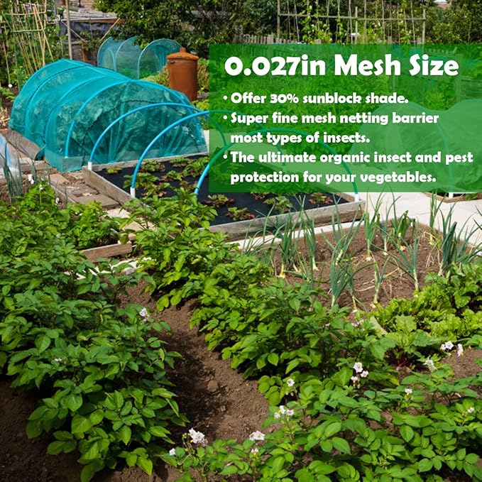 Garden Barrier Netting, Plant Covers 10x33ft Extra Fine Mesh 30% Green Sunblock Shade Cloth Mesh Protection Netting for Vegetable Fruits Flowers Crops Row Cover Raised Bed Screen Against Birds Animal