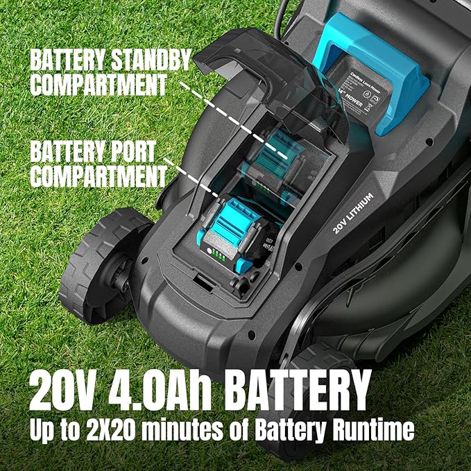 Electric Lawn Mower Cordless, 20V 13 inch Push Lawn Mower with 5-Position Cutting Height Adjustment, 2x4.0Ah Battery and Charger Included