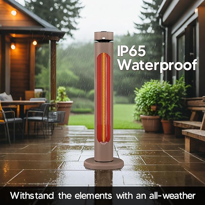 Portable Heater Outdoor Infrared 1500W 8 Heat Levels 8H Timers Carbon Fiber Tube Tip-Over&Overheat Protection IP65 Waterproof Electric Garden Heater, Deep Brown