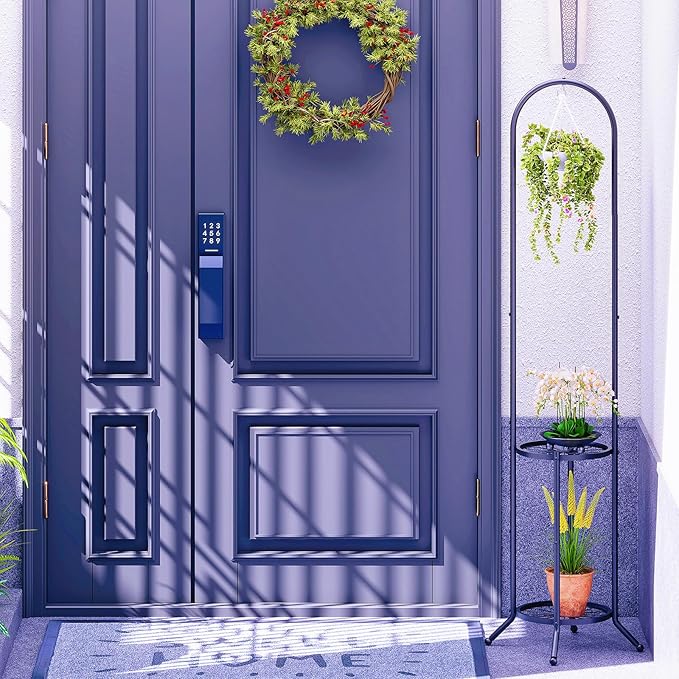 2-tier Hanging Plant Stand Plant Hanger Indoor Outdoor Corner Plant Stands for Indoor Plants, Space-Saving Iron Planter Shelves, Multiple Flower Pot Display Holder Shelf with Hanging Hook, Indoor Outdoor Heavy Duty Planter Shelving Unit (n-style,Black)