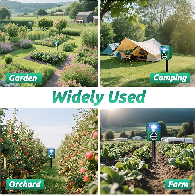 2 Pack Solar-Powered Ultrasonic Animal Repellent Outdoor, Deer Repellent Devices with Motion Sensor, Waterproof Deer, Cat, Raccoon, Coyote, Rabbit Deterrent for Yard, Garden, Farm