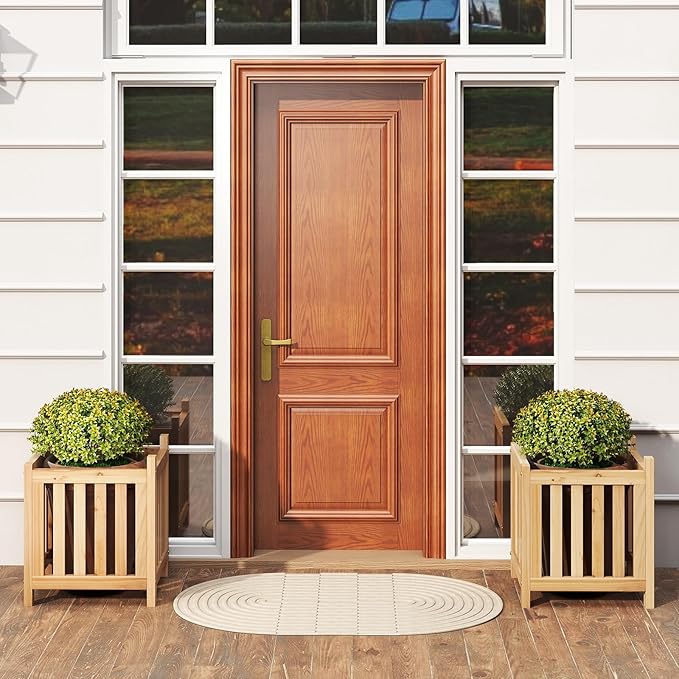 Giantex 2-in-1 Outdoor Bench with 2 Raised Garden Beds, Planter Boxes with Open-Ended Base, Garden Bench Seat for Porch Balcony Lawn Yard, DIY Assembly, Natural